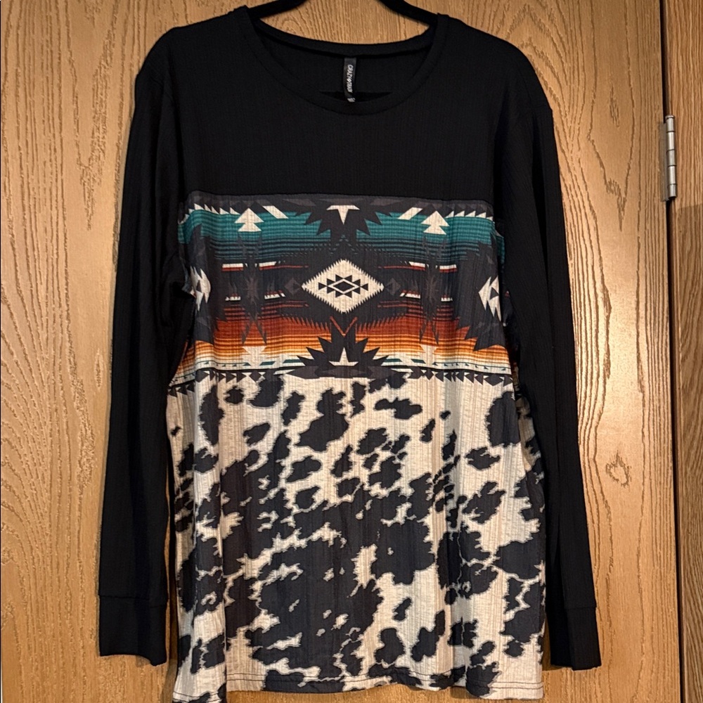 Crazy Train Black and Multicolor Aztec Blouse
